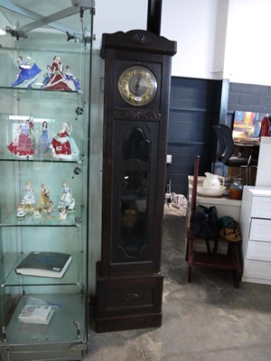 Lot 1021 - Dark oak cased grandfather clock with brass...