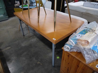 Lot 1028 - Wood finish desk on tubular metal supports