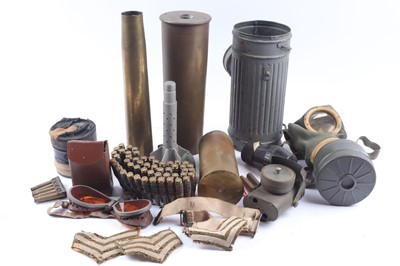 Lot 1117 - Tray of militaria to include German WWII gas...