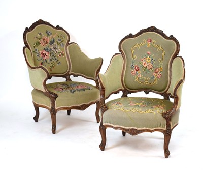 Lot 27 - A pair of Edwardian mahogany and upholstered...