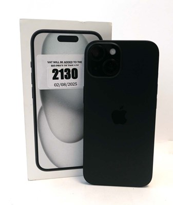 Lot 2130 - iPhone 15 128GB Black with box and cable