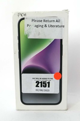 Lot 2151 - iPhone 14 128GB Midnight with box and cable