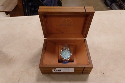 Lot 2073 - Boxed Helma DH wristwatch with blue face and...