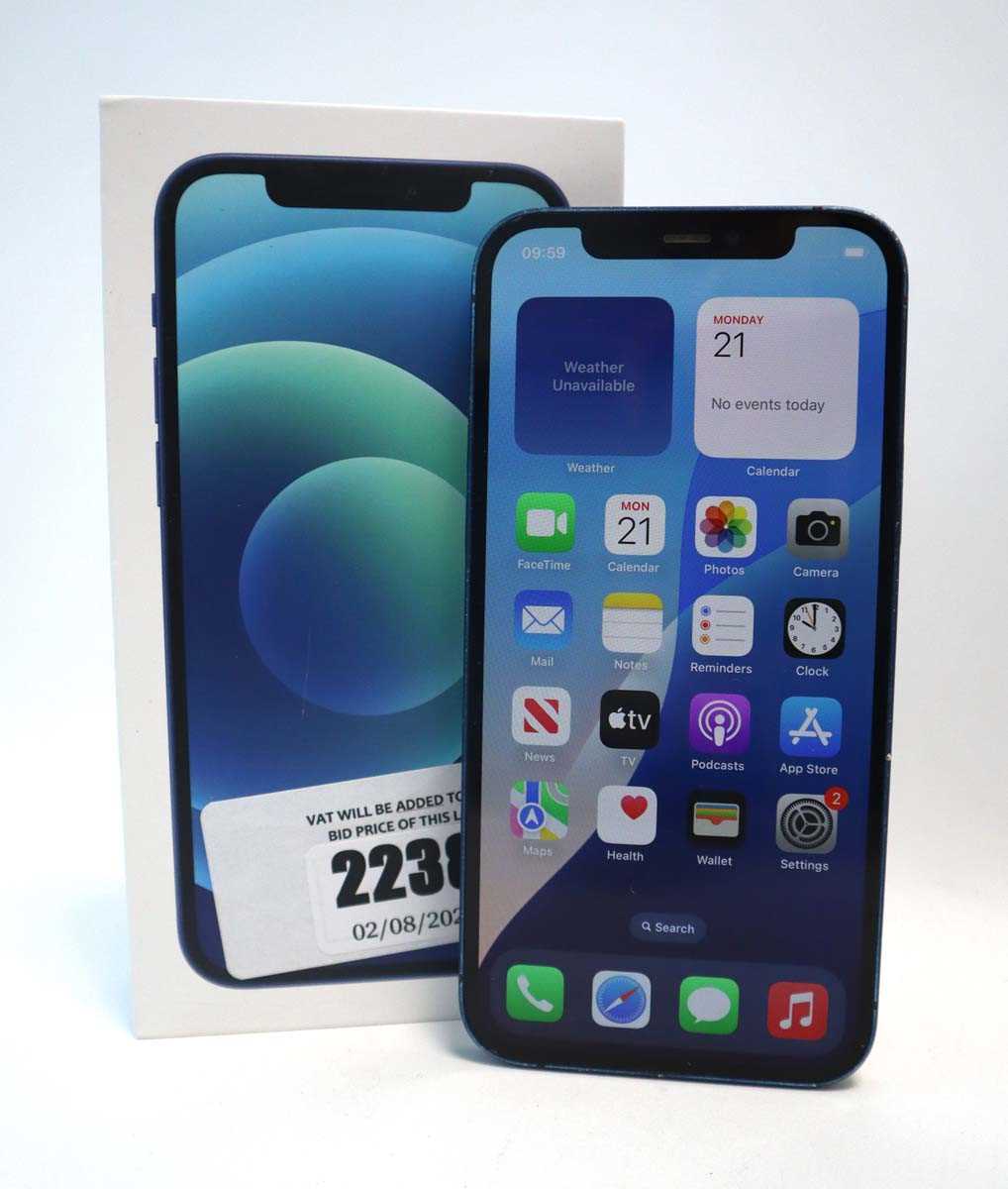 Lot 2238 - iPhone 12 64GB Blue with box (cracked back)