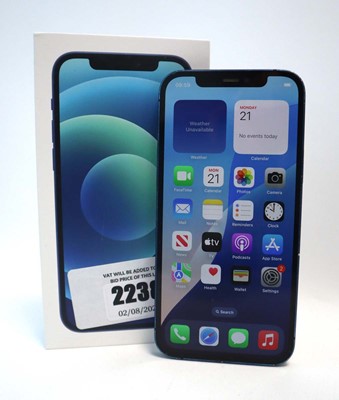 Lot 2238 - iPhone 12 64GB Blue with box (cracked back)