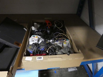 Lot 2184 - Box containing games controllers