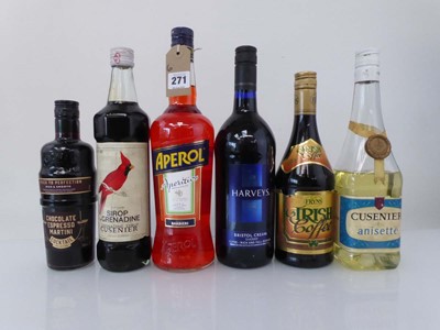 Lot 271 - 6 bottles, 1x Aperol Aperitivo 11% 1 litre, 1x...