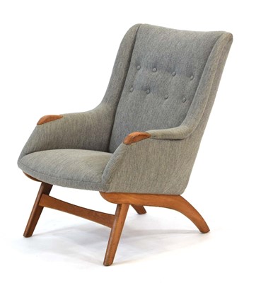 Lot 228 - A 1960's Danish teak framed armchair with grey...