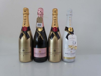 Lot 322 - 4 bottles of Moet & Chandon Champagne, 1x Rose...