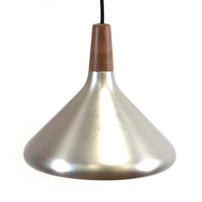 Lot 162 - A Danish matt aluminium and teak pendant light...