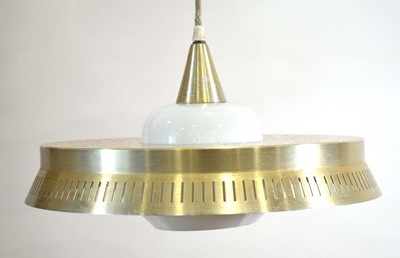 Lot 166 - A 1970's brass coloured ceiling light with a...