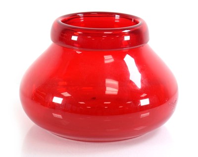 Lot 258 - Frank Thrower, a red collared glass vase of...