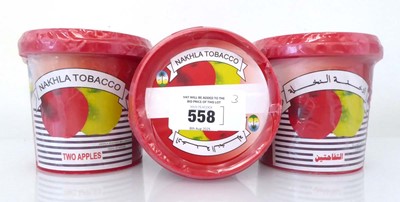 Lot 558 - 3 tubs of Nakhla Two Apples Hookah Tobacco...