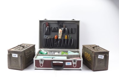 Lot 1122 - Metal case of gun care tools and muzzle...