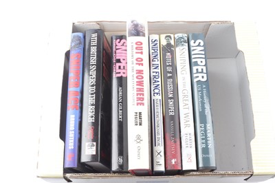 Lot 1123 - Box of sniper-themed books including; Out of...