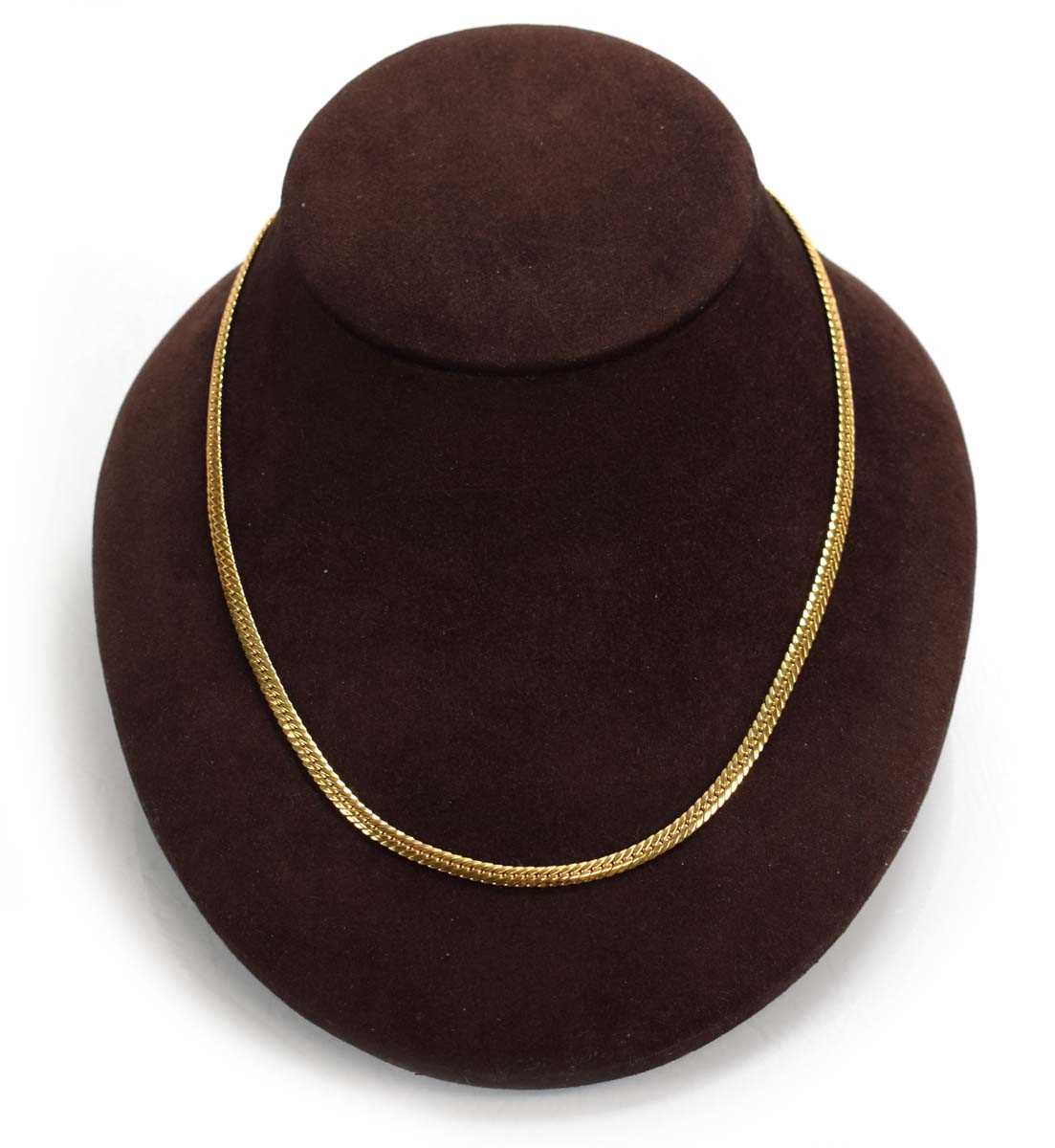 Lot 679 - An 18ct yellow gold flat curblink necklace...