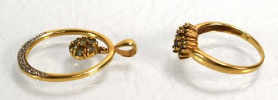 Lot 696 - A 14ct yellow gold cluster ring set small...
