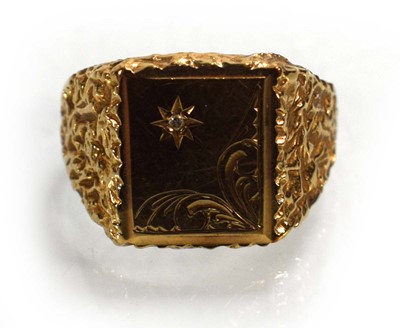 Lot 722 - A 9ct yellow gold signet ring set small...