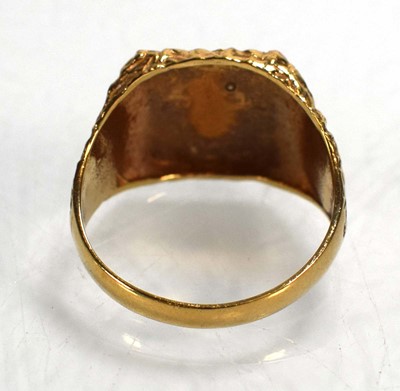 Lot 722 - A 9ct yellow gold signet ring set small...