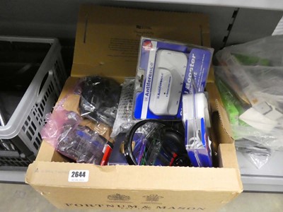 Lot 2644 - Box of tech including a motherboard, graphics...