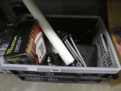 Lot 2645 - Crate containing a telescope, binoculars, a...