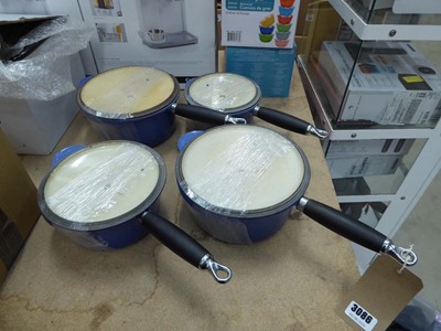 Lot 3086 - 4 french cast iron blue Le Creuset saucepans...