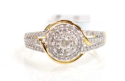 Lot 777 - A 9ct yellow gold ring set small diamonds in a...