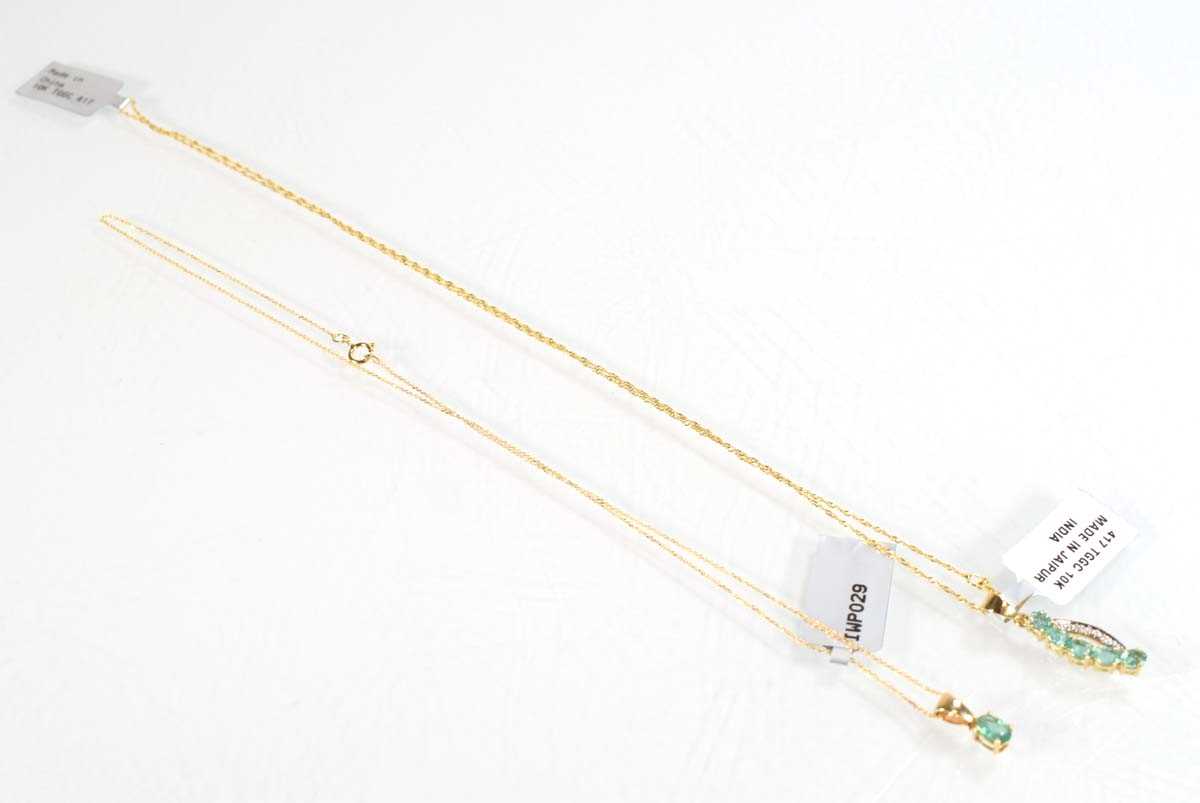 Lot 785 - Two 9ct yellow gold pendant necklaces, each...