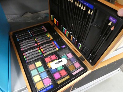 Lot 2897 - Wooden box containing art equipment to include...