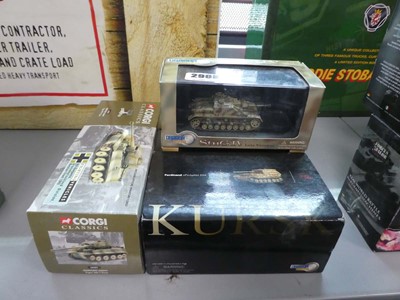 Lot 2908 - 4 collectible tank figures to include Stug and...