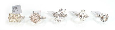 Lot 788 - Five silver dress rings set clear stones,...