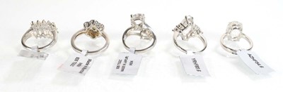 Lot 788 - Five silver dress rings set clear stones,...