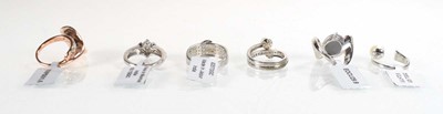 Lot 791 - Six silver dress rings set cultured pearls and...