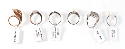 Lot 791 - Six silver dress rings set cultured pearls and...