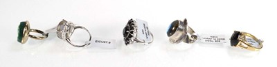 Lot 792 - Five silver dress rings set opaline, quartz...