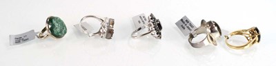 Lot 792 - Five silver dress rings set opaline, quartz...