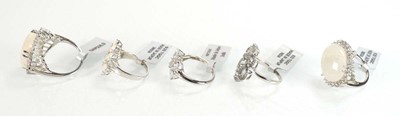 Lot 796 - Five silver dress rings set opaline, quartz...