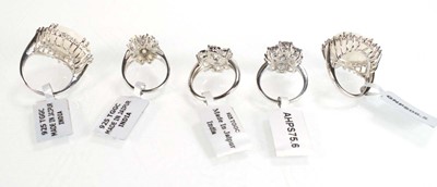 Lot 796 - Five silver dress rings set opaline, quartz...