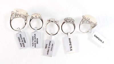 Lot 796 - Five silver dress rings set opaline, quartz...