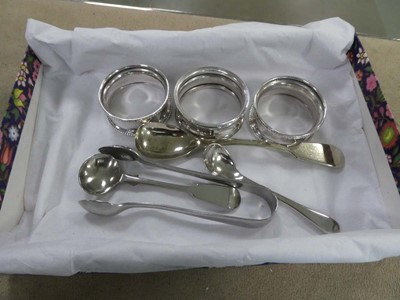 Lot 2821 - Small box containing 3 silver napkin rings and...