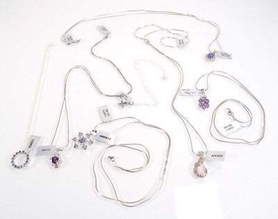 Lot 803 - Seven silver and metalware pendant necklaces...
