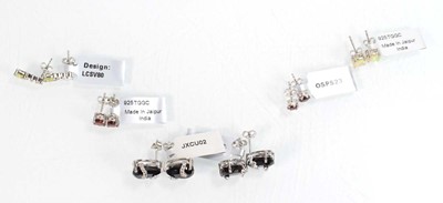 Lot 810 - Six pairs of silver ear studs, each set...