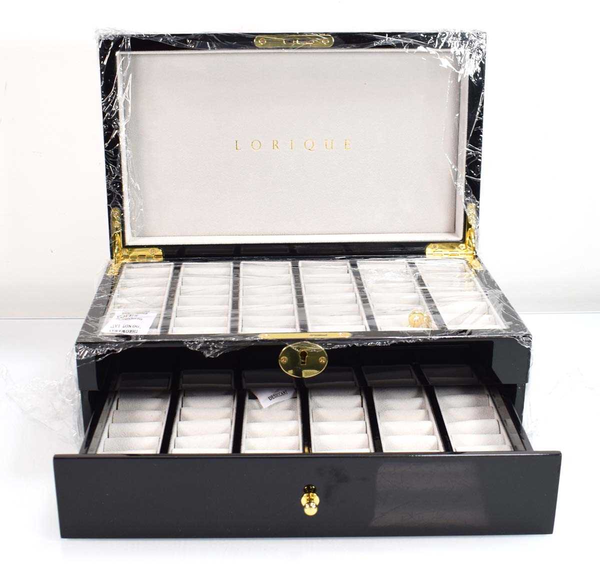 Lot 820 - A Lorlique black lacquer style two section...