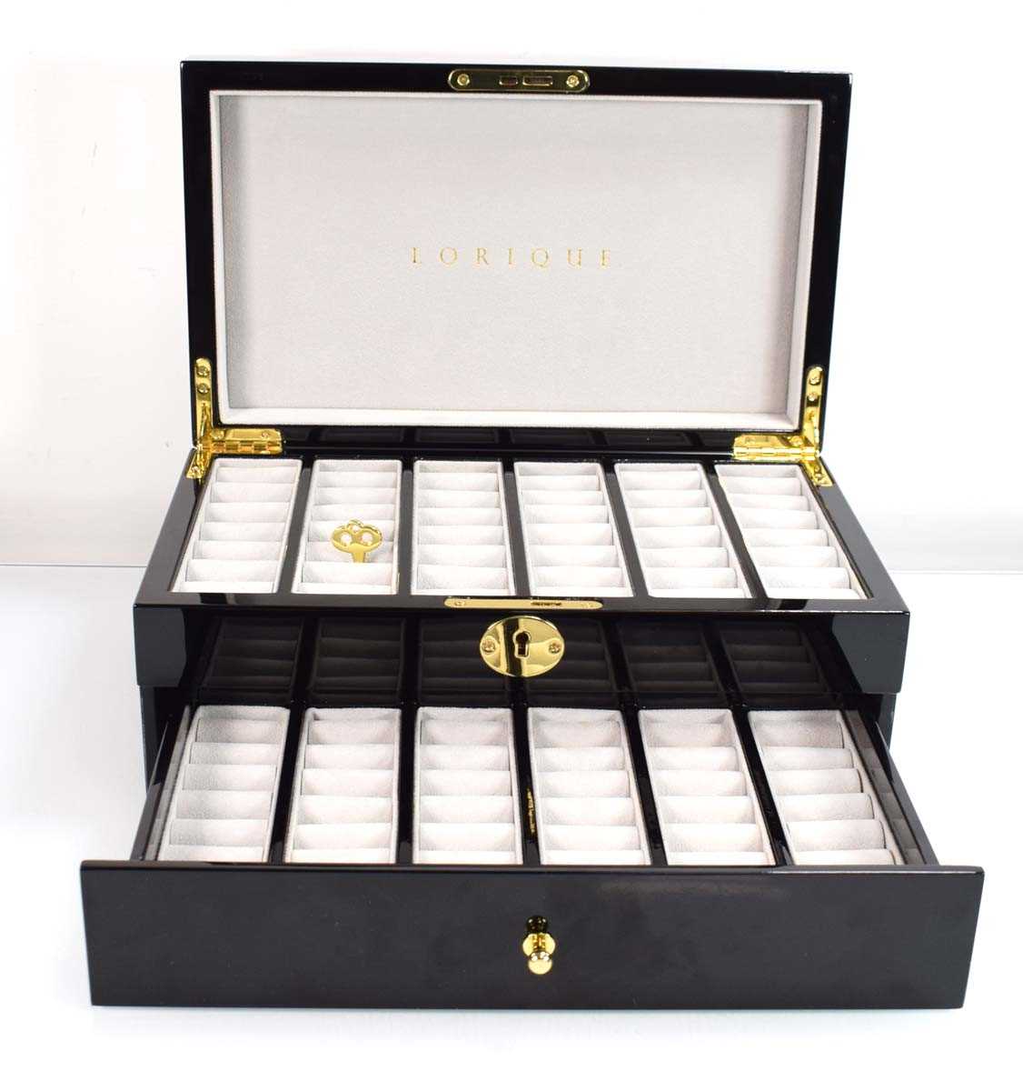 Lot 821 - A Lorlique black lacquer style two section...