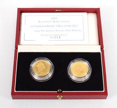 Lot A Royal Mint 2001 Alderney & Guernsey gold...