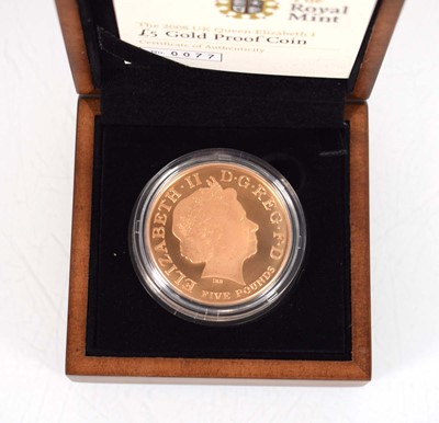 Lot A Royal Mint 2008 gold proof £5 coin...