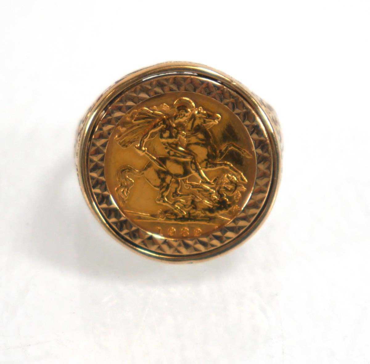 Lot 980 - A 9ct yellow gold signet ring set half...