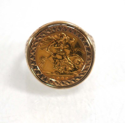 Lot 980 - A 9ct yellow gold signet ring set half...