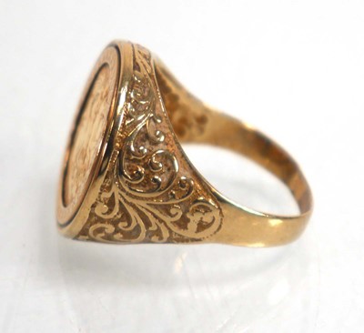 Lot 980 - A 9ct yellow gold signet ring set half...