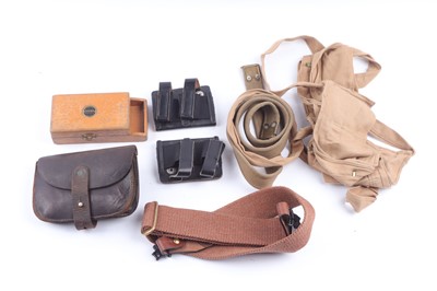 Lot 1127 - Target shooters cartridge box, leather pouches,...